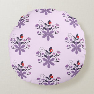 Elegant floral pattern purple violet grey red round cushion
