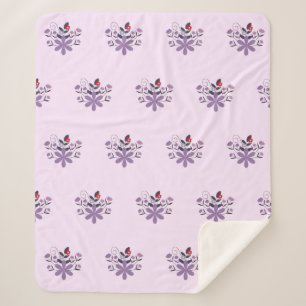 Elegant floral pattern purple violet grey red sherpa blanket