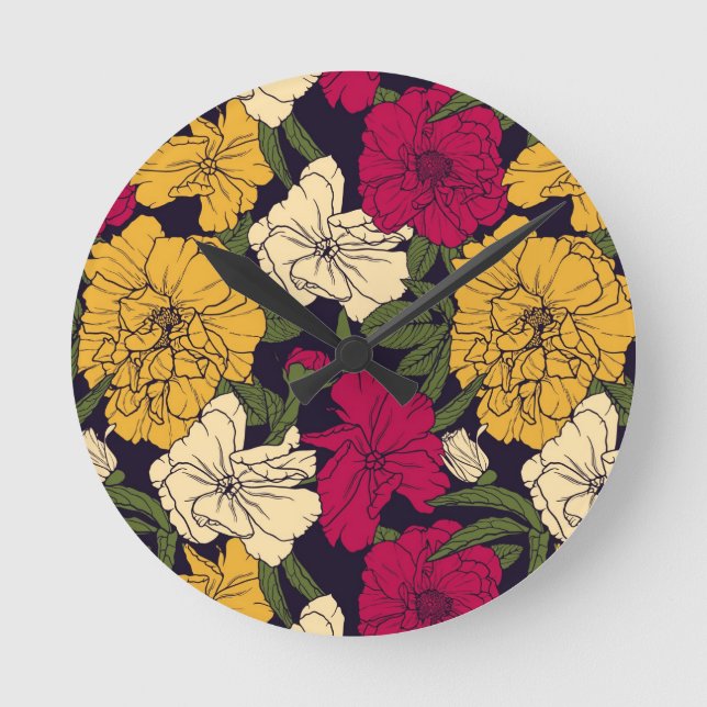 Elegant floral pattern round clock (Front)