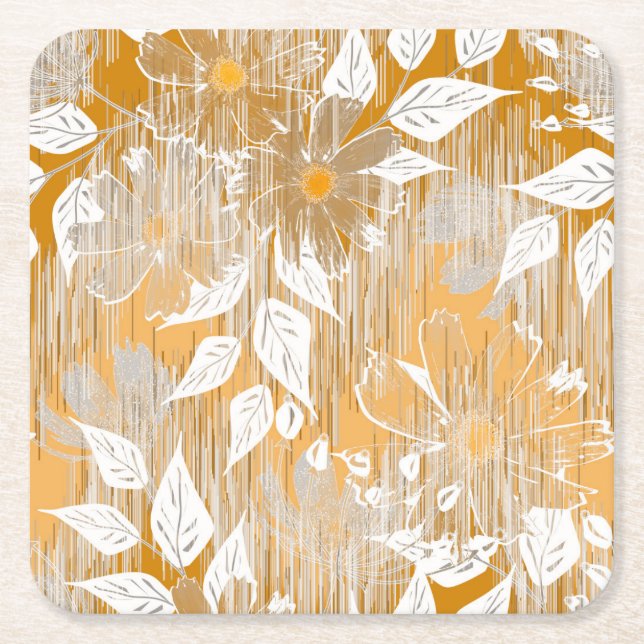 Elegant floral pattern.  square paper coaster (Front)