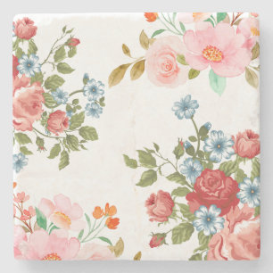 Elegant floral pattern square stone coaster