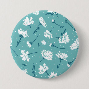 Elegant Floral Pattern - Teal & White Botanical 7.5 Cm Round Badge