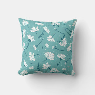 Elegant Floral Pattern - Teal & White Botanical Cushion
