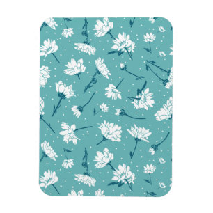 Elegant Floral Pattern - Teal & White Botanical Magnet