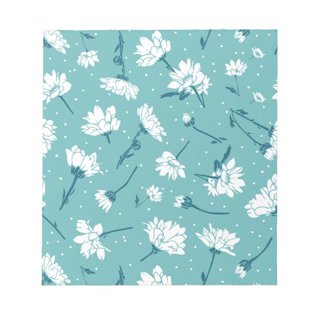 Elegant Floral Pattern - Teal & White Botanical Notepad (Front)