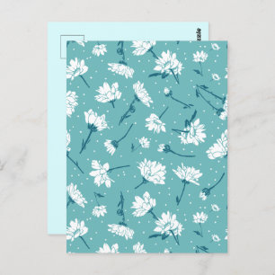 Elegant Floral Pattern - Teal & White Botanical Postcard