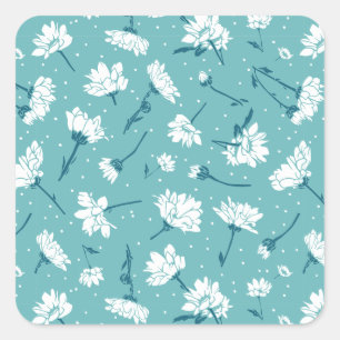 Elegant Floral Pattern - Teal & White Botanical Square Sticker