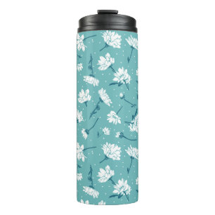 Elegant Floral Pattern - Teal & White Botanical Thermal Tumbler