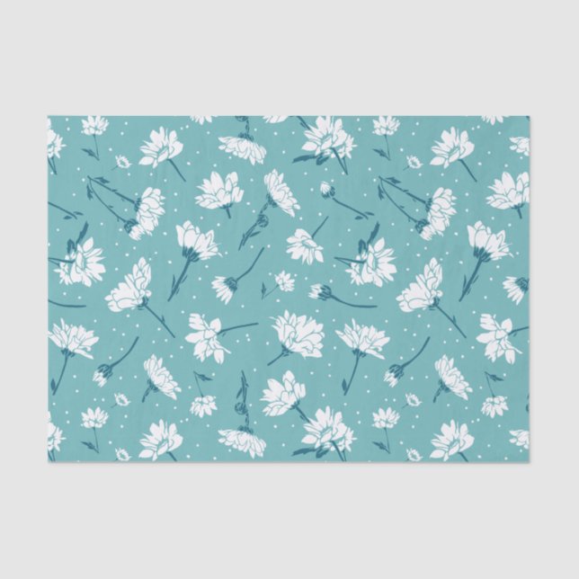 Elegant Floral Pattern - Teal & White Botanical Tissue Paper (Front)