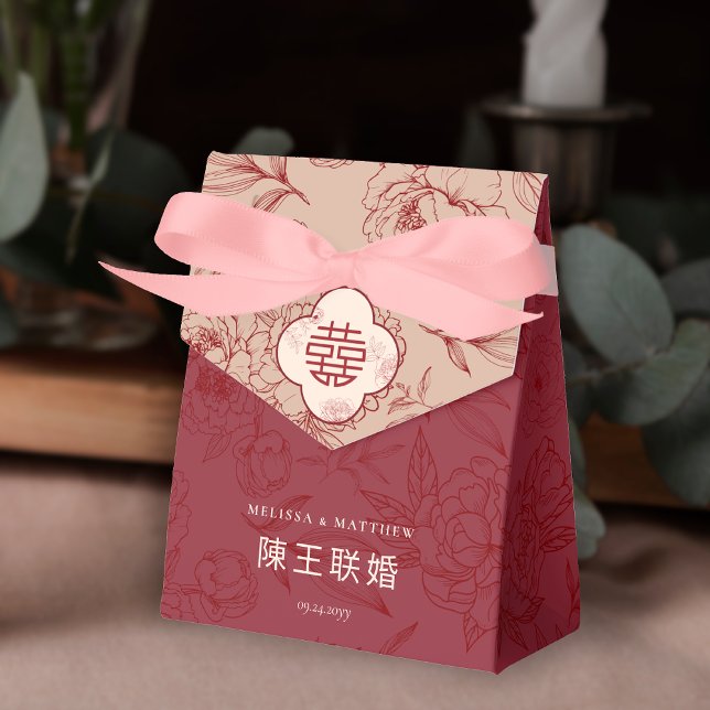 Elegant Floral Pattern Thank You Chinese Wedding  Favour Box (Elegant Floral Pattern Thank You Chinese Wedding Favor Box)