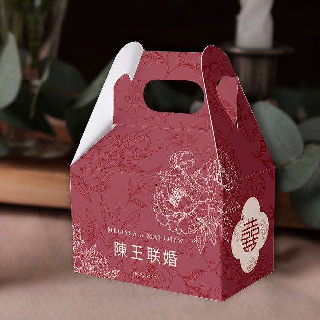 Elegant Floral Pattern Thank You Chinese Wedding  Favour Box (Elegant Floral Pattern Thank You Chinese Wedding Favor Box)