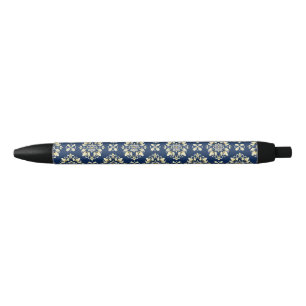 Elegant Floral Pattern with Golden Accents Black Ink Pen