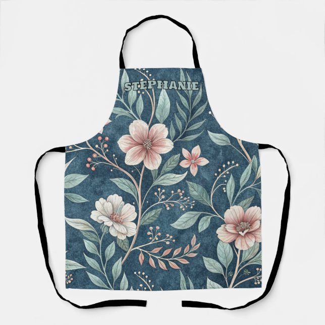 Elegant Floral Pattern with Pink & Cream Blossoms Apron (Front)