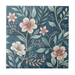 Elegant Floral Pattern with Pink & Cream Blossoms Ceramic Tile
