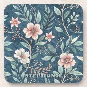 Elegant Floral Pattern with Pink & Cream Blossoms Coaster