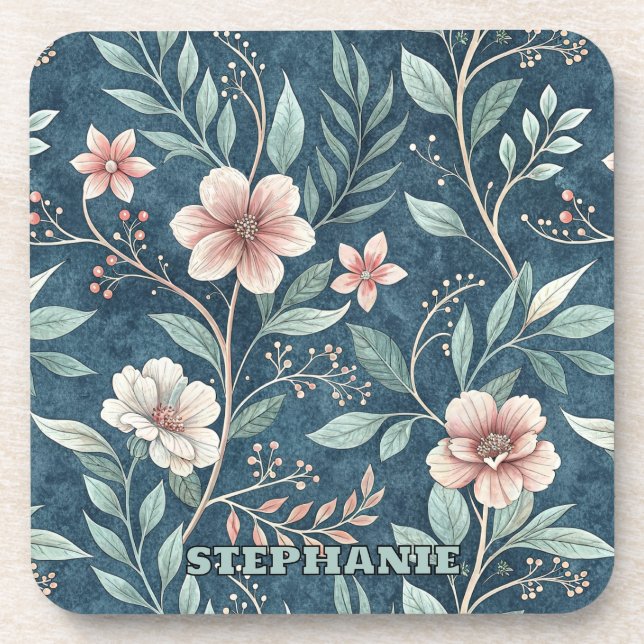 Elegant Floral Pattern with Pink & Cream Blossoms Coaster (Front)