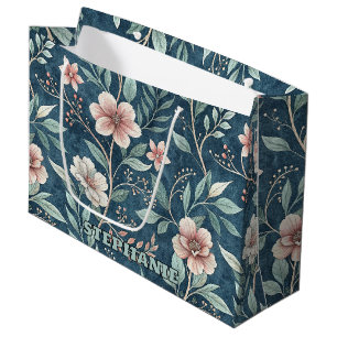 Elegant Floral Pattern with Pink & Cream Blossoms Large Gift Bag
