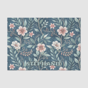 Elegant Floral Pattern with Pink & Cream Blossoms Tissue Paper