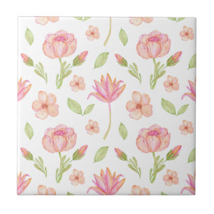 Elegant Floral Pattern with Pink Peonies and Lilie Ceramic Tile
