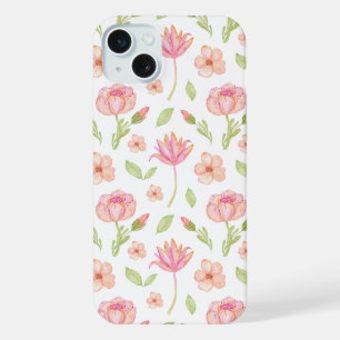 Elegant Floral Pattern with Pink Peonies and Lilie iPhone 15 Plus Case