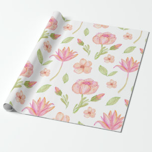 Elegant Floral Pattern with Pink Peonies and Lilie Wrapping Paper