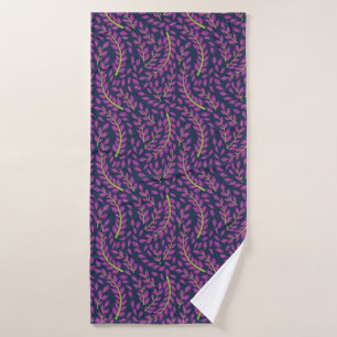 Elegant Floral Pattern with Red and Blue Leaves Ba Bath Towel Set