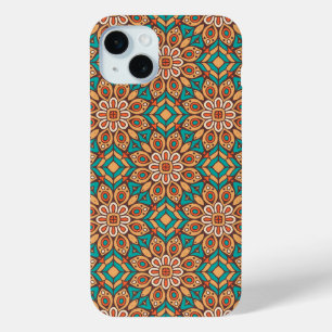 Elegant Floral Pattern with Red and Blue Leaves Ca iPhone 15 Mini Case
