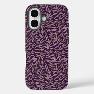 Elegant Floral Pattern with Red and Blue Leaves Ca iPhone 16 Case