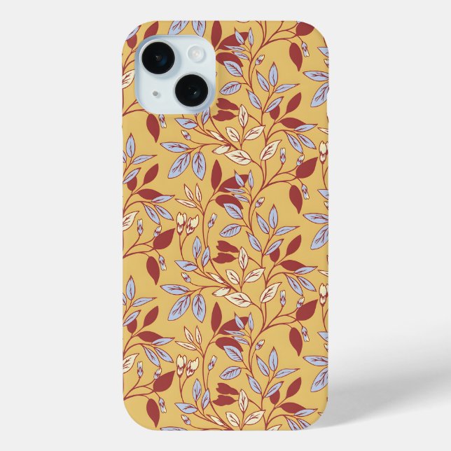 Elegant Floral Pattern with Red and Blue Leaves Case-Mate iPhone Case (Back)