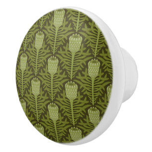 Elegant Floral Pattern with Red and Blue Leaves Ce Ceramic Knob