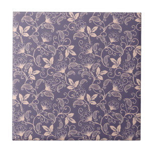 Elegant Floral Pattern with Red and Blue Leaves Ce Ceramic Tile