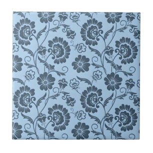 Elegant Floral Pattern with Red and Blue Leaves Ce Ceramic Tile