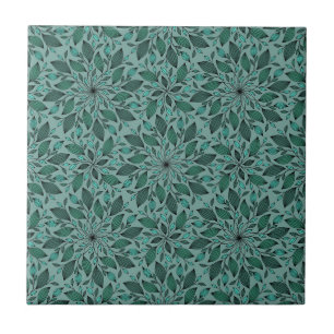 Elegant Floral Pattern with Red and Blue Leaves Ce Ceramic Tile