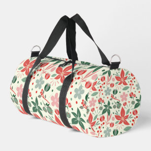 Elegant Floral Pattern with Red and Blue Leaves Du Duffle Bag