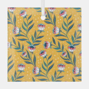 Elegant Floral Pattern with Red and Blue Leaves Gl Glass Tree Decoration