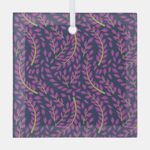 Elegant Floral Pattern with Red and Blue Leaves Gl Glass Tree Decoration