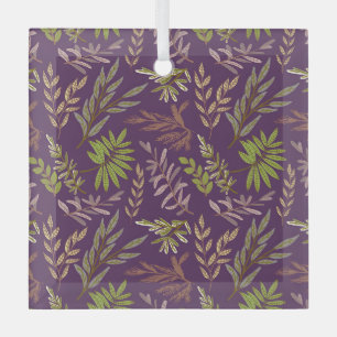 Elegant Floral Pattern with Red and Blue Leaves Gl Glass Tree Decoration