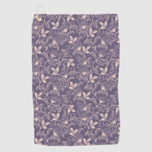 Elegant Floral Pattern with Red and Blue Leaves Go Golf Towel