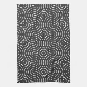 Elegant Floral Pattern with Red and Blue Leaves Ki Tea Towel