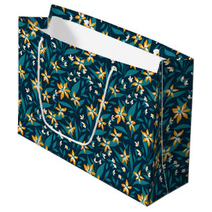 Elegant Floral Pattern with Red and Blue Leaves La Large Gift Bag