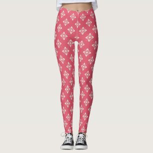 Elegant Floral Pattern with Red and Blue Leaves Le Leggings
