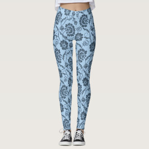 Elegant Floral Pattern with Red and Blue Leaves Le Leggings