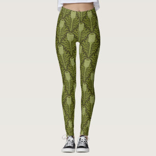 Elegant Floral Pattern with Red and Blue Leaves Le Leggings