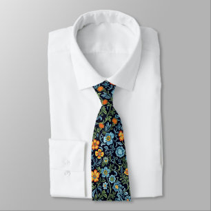 Elegant Floral Pattern with Red and Blue Leaves Ne Tie
