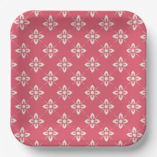 Elegant Floral Pattern with Red and Blue Leaves Pa Paper Plate