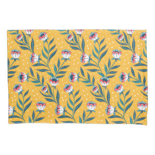 Elegant Floral Pattern with Red and Blue Leaves Pi Pillowcase
