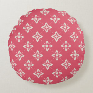 Elegant Floral Pattern with Red and Blue Leaves Ro Round Cushion