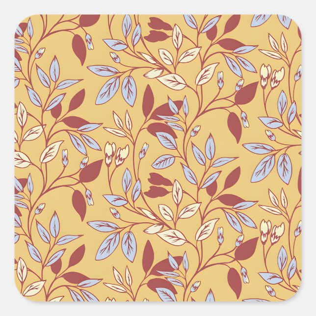 Elegant Floral Pattern with Red and Blue Leaves Square Sticker (Front)