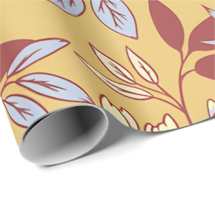 Elegant Floral Pattern with Red and Blue Leaves Wrapping Paper