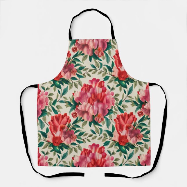 Elegant Floral Pattern with Red and Pink Flowers  Apron (Front)
